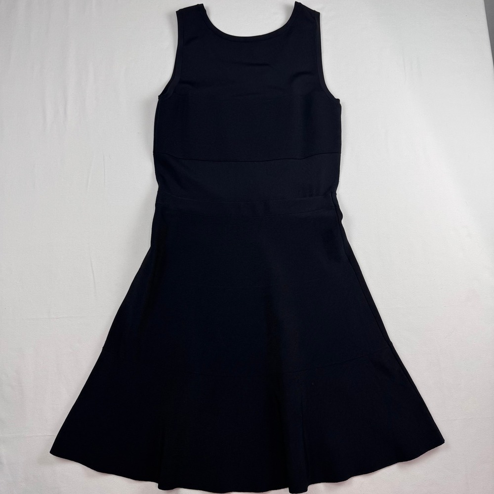 Halogen Fit and Flare Dress Women Large Black Ribbed Knit Sleeveless LBD - Picture 7 of 11